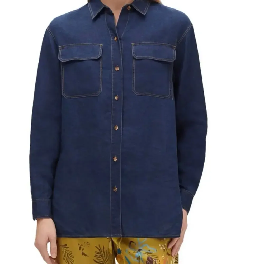 Lafayette 148 Blue Linen Denim look Button Down LS Sz Small - Picture 9 of 9
